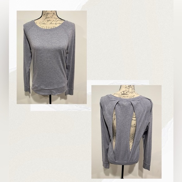 Yogalicious Gray Splitback Long Sleeve Workout Tee Size Small - Picture 1 of 8